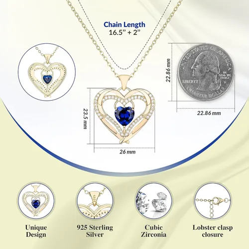 Vista 4 de BB Gold Birthstone Necklace for Women Birthstone Jewelry for Mom Necklace with Heart Pendant - 14K Gold Plated Sterling Silver Heart Necklace Gift