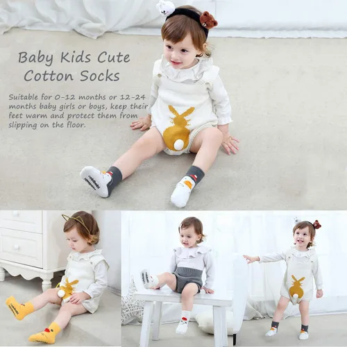 Vista 2 de Calcetines de bebé con agarre antideslizantes para niñas y niños pequeños, calcetines de algodón para tobillo
