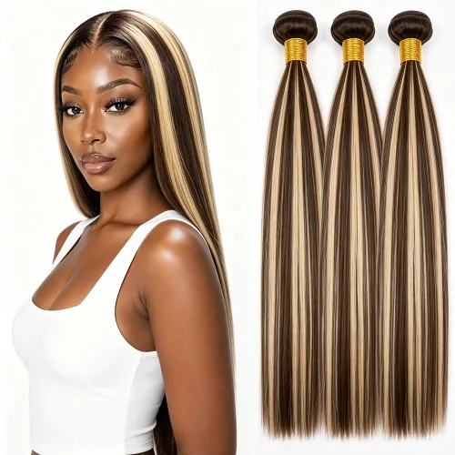 Vista 165 de P4613 Cabello humano rizado onda profunda marrón y paquetes mixtos 8 10 12 P4613 Ombre Marrón-Rubio-DP