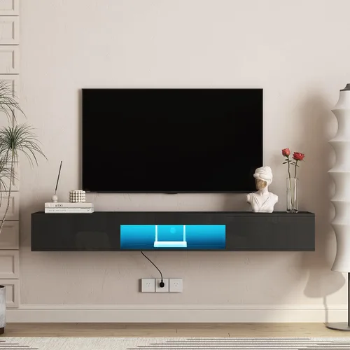 Vista 20 de Soporte flotante para TV montado en la pared con 20 LED de color, soporte de TV moderno de 63 pulgadas, gabinete de TV flotante centro