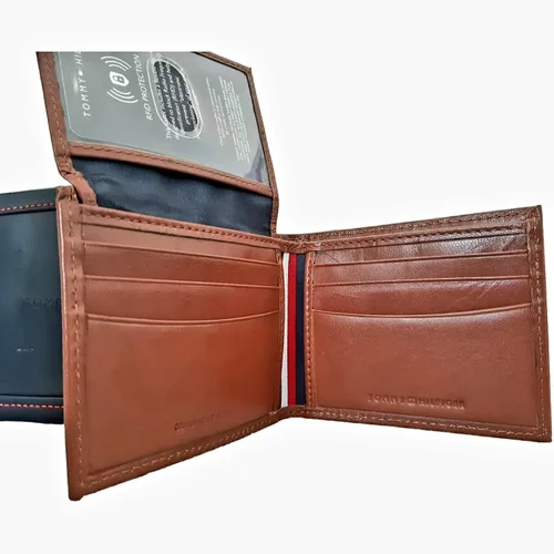 Vista 2 de Tommy Hilfiger Men's Genuine Leather RFID Protection Wallet, Tan, Taille unique, Classic