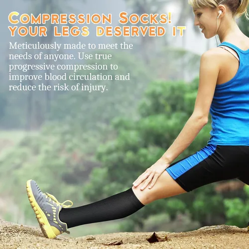 Vista 2 de QUXIANG Calcetines de compresión para mujeres y hombres de 15 a 20 mmHg, ideales para médicos, enfermería, correr, atletismo, venas varicosas, viajes