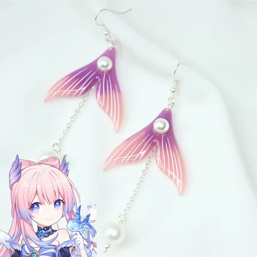 Vista 8 de Genshin Impact Earrings - Venti's Cecilia Flower & Kokomi Mermaid Earrings Ideal for Women Girls Daily Wear Anime Cosplay Jewelry Costume Props