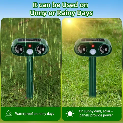 Vista 5 de Repelente solar ultrasónico de animales para exteriores, paquete de 4 dispositivos repelentes de osos impermeables y disuasorio de gatos para patio