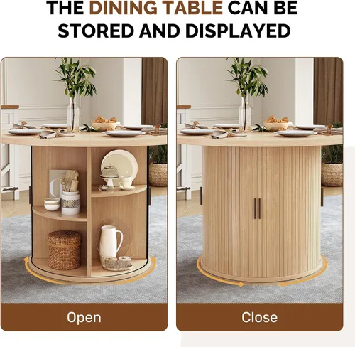 Vista 23 de Miereirl Moderno juego de comedor de 5 piezas para mesa redonda de madera de 4,31.5 pulgadas con estante de almacenamiento semiabierto y puerta