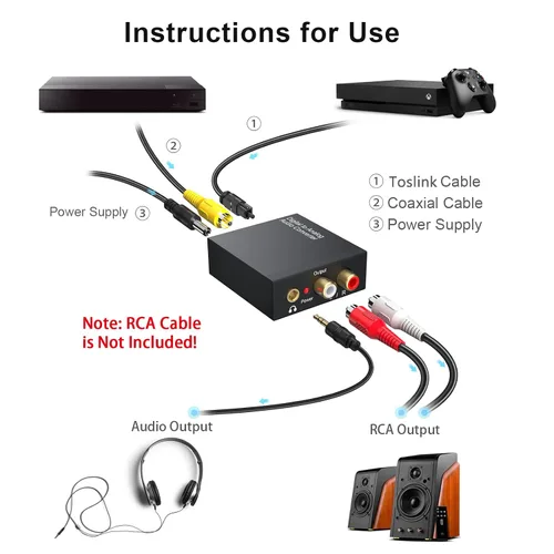 Vista 3 de Convertidor de audio digital a analógico de 192 KHz, convertidor óptico coaxial DAC SPDIF digital a L/R RCA, adaptador de audio Toslink óptico a
