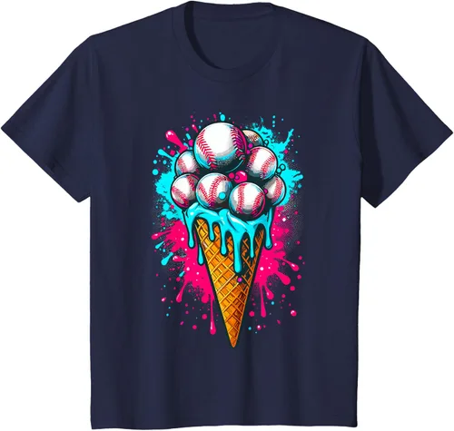 Vista 52 de Camiseta de béisbol de acuarela de helado de béisbol