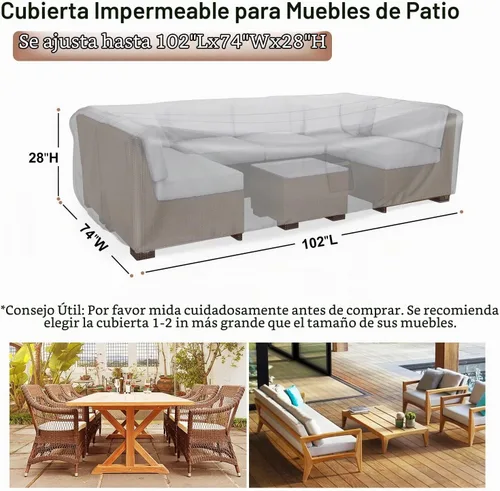 Vista 2 de Mrrihand Funda para Juego de Muebles de Patio Impermeable, Funda para Juego de Sofá Seccional de Exterior de Servicio Pesado 600D Funda para Juego