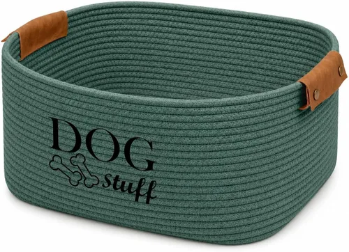Vista 14 de Geyecete Cesta cuadrada de juguetes para perros, cesta de almacenamiento de cuerda de algodón, cesta de almacenamiento para mascotas/juguetes