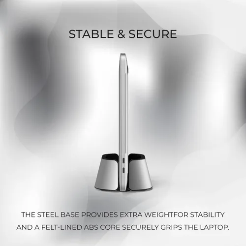 Vista 6 de HumanCentric Soporte vertical para laptop en aluminio plateado, soporte vertical ajustable y base, soporte vertical para laptop compatible