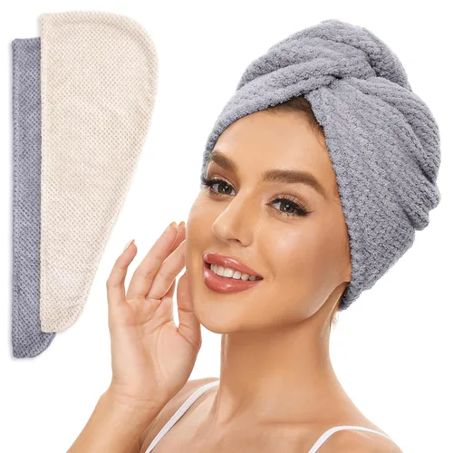 Vista 11 de SimpleField Paquete de 2 toallas de microfibra para el cabello para mujer, antiencrespamiento, de secado rápido, turbante para todo tipo de cabello