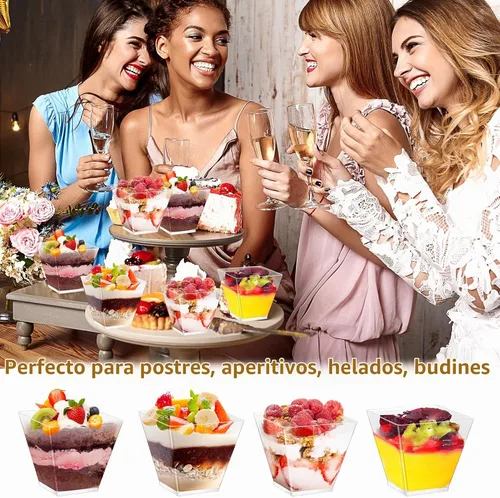 Vista 4 de Jeffbaubl Paquete de 100 tazas de postre, plástico de 2 onzas, diseño