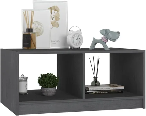 Vista 5 de Rectangular Pinewood Coffee Table, Matte Grey Finish, Living Room Furniture, Small Coffee Table with Storage Shelf