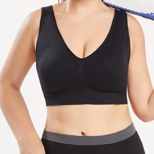 Vista 5 de Brasier deportivo sin costuras de alto soporte para mujer, sin varillas, brasier de yoga cómodo, sin varillas, brasier con push up, para uso diario