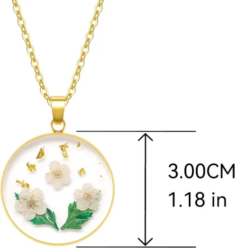 Vista 38 de Collares de flores de nacimiento para mujer, collar de 1 a 12 meses, collar de flores prensadas hecho a mano, regalo único de vacaciones, dorado, 18