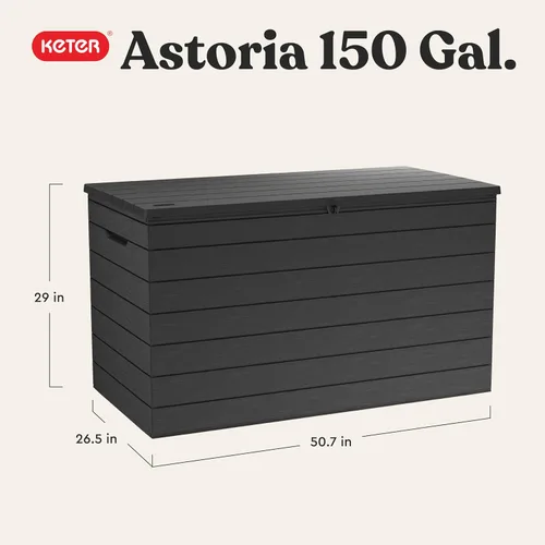 Vista 2 de Keter Astoria 150 Gal Outdoor Storage Box for Patio and Pool Accessories Grey, Resin, Large, Weatherproof, Lockable, Hydraulic Pistons, Easy