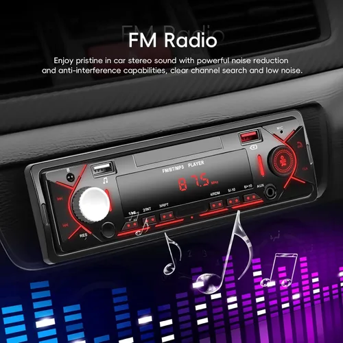 Vista 4 de Estéreo de coche de un solo DIN con Bluetooth 5.0 manos libres Llamadas Digital Receptor estéreo para coche Radio FM Reproductor MP3 Sistema