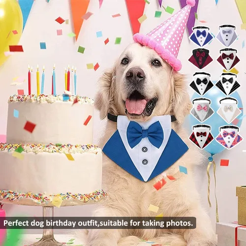Vista 3 de HDKUW Esmoquin para perro, collar bandana de boda para perro con corbatín, disfraz formal de esmoquin ajustable para perros pequeños, medianos