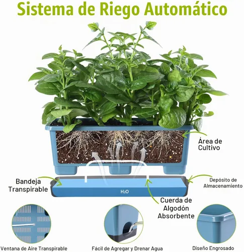 Vista 4 de Oliz Macetero rectangular para ventana, 8 unidades, 17 pulgadas con agujeros de drenaje y bandejas, macetas para alféizar de ventana, patio, jardín