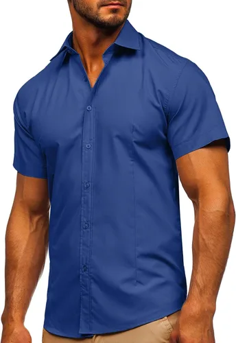 Vista 4 de Camisas de vestir de manga corta para hombre, sin arrugas, lisas, casuales, con botones, camisa de trabajo de negocios, camisetas de verano