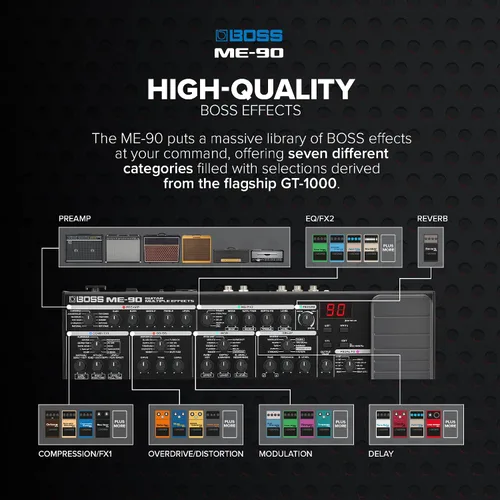 Vista 11 de BOSS ME-90 Multi-efectos de guitarra Procesador de guitarra todo en uno 11 modelos de amplificador AIRD integrados 60 efectos derivados