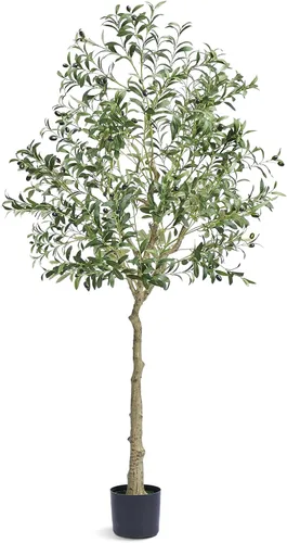 Vista 15 de VEVOR Árbol de ficus artificial de 5 pies con maceta negra, planta alta de ficus sintético con tronco de madera natural y hojas verdes realistas