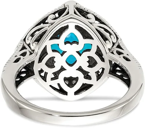 Vista 6 de Solid 925 Sterling Silver with 14k Diamond & Blue Simulated Topaz Ring (4mm)