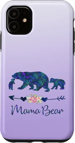 Vista 8 de Teal Blue Purple Floral Mama Bear and Two Cubs Silver Purple Case for iPhone 17