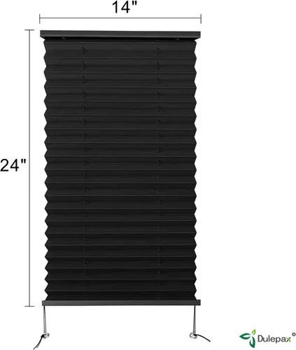 Vista 2 de Dulepax Persianas plisadas, 14 pulgadas de ancho x 24 pulgadas de largo, color negro, para caravana, remolques de viaje, ventana de autocaravana
