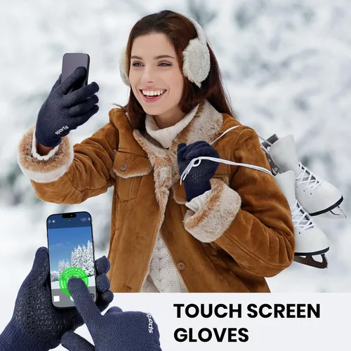 Vista 4 de Trifabricy Guantes de invierno para hombres y mujeres, guantes de lana con forro polar para pantalla táctil, guantes térmicos de invierno cálidos