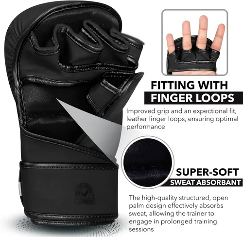Vista 4 de BEAST RAGE Guantes MMA para Hombres Mujeres, Muñequeras Ajustables de Palma Abierta para Artes Marciales Grappling Sparring para Muay Thai Lucha