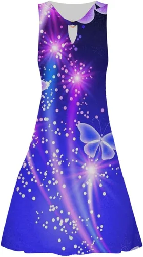 Vista 3 de Vestido de verano sin mangas para mujer, casual, estampado floral, mariposa, vestido de verano 2023, sexy, cuello redondo, vestido sin mangas