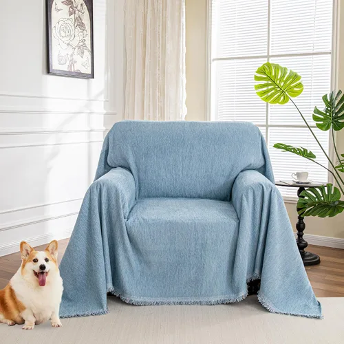 Vista 34 de MYSKY HOME - Funda extragrande para sillón de 1 cojín, lavable, protector de sofá con borlas, para mascotas y niños, 71 x 91 pulgadas, color beige
