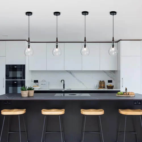 Vista 2 de Lámpara colgante de cristal con semillas de madera de granja, lámpara colgante industrial ajustable para cocina, isla, comedor, dormitorio Sembrado