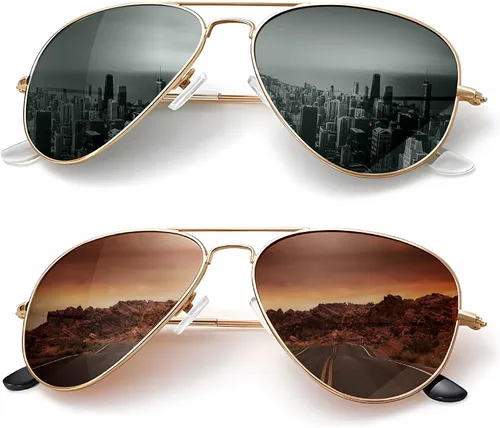 Vista 22 de KALIYADI Classic Aviator Sunglasses for Men Women Driving Sun glasses Polarized Lens UV Blocking Negro