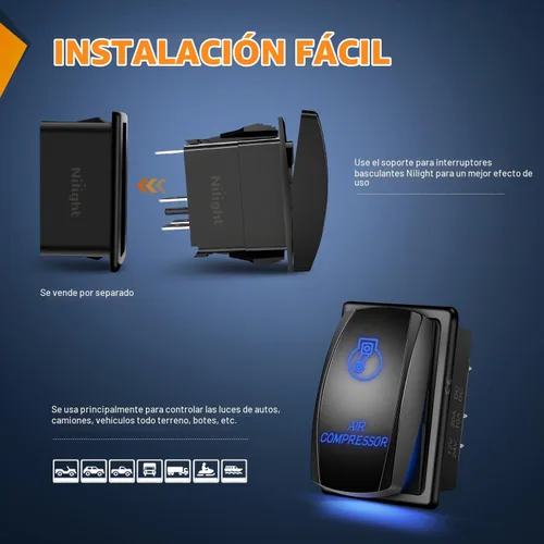 Vista 5 de Nilight - Interruptor basculante de compresor de aire con barra de luz LED, interruptores de 5 pines, láser encendido/apagado, interruptores SPST