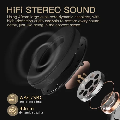 Vista 2 de iKF T1 Auriculares inalámbricos sobre la oreja, tiempo de reproducción de 50 horas, graves profundos, plegables Bluetooth Multi-Point