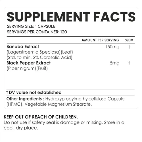 Vista 2 de AMALTH Cápsulas de extracto de hoja de banaba de 150 mg Suplemento de ácido corosólico al 2% Banaba Extracto de lagerstroemia Speciosa