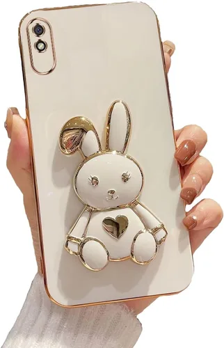 Vista 89 de Funda con soporte de conejo de corazón para Xiaomi Redmi A1, galvanizado suave TPU protector delgado a prueba de golpes con lindo conejito soporte