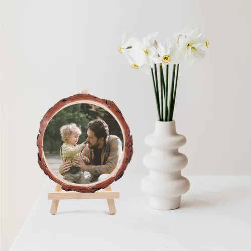 Vista 5 de Marco de fotos personalizado, impresión de fotos personalizada en rodajas de madera, artesanía de madera con soporte, regalos de fotos