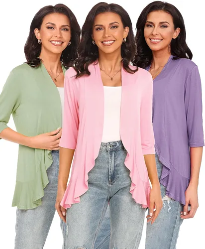 Vista 11 de Argstar Cárdigan de manga 3/4 para mujer (S-3XL), casual, ligero Negro