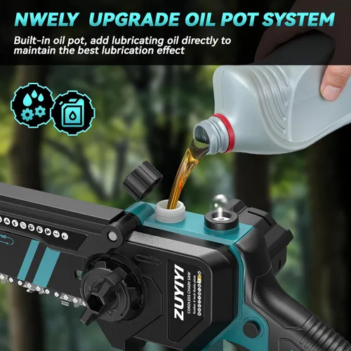 Vista 6 de Mini motosierra inalámbrica de 6 pulgadas para batería Makita de 18 V, motosierra pequeña de mano sin escobillas con engrasador automático