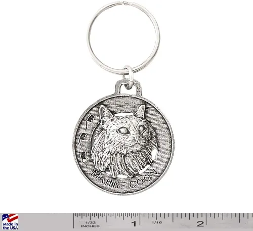 Vista 2 de Maine Coon - Llavero de gato, peltre, C005KC, 1 12 pulgadas, 100% hecho en Estados Unidos, llavero felino, llavero de gatito, llavero de gato