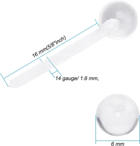 Vista 2 de CrazyPiercing Anillo de lengua transparente con bola y barra transparente 14G o anillo de pezón