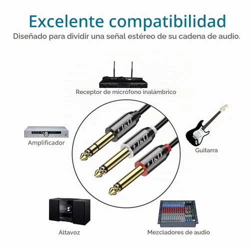 Vista 3 de J&D 1/4 pulgada TRS divisor en Y estéreo insertar cable, carcasa de cobre chapado en oro 6,35 mm TRS macho a doble 6,35 mm TS macho mono cable