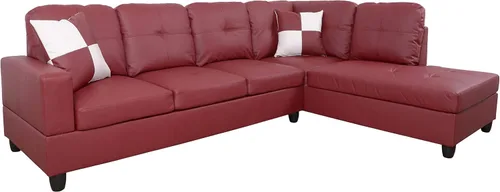 Vista 10 de Moderno sofá seccional de cuero en forma de L (rojo, orientado a la derecha)