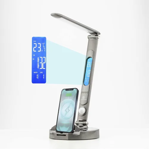 Vista 8 de Lámpara LED, inteligente y ajustable de escritorio con base de carga universal para teléfono de LumiCharge. Control táctil de 3 tonos