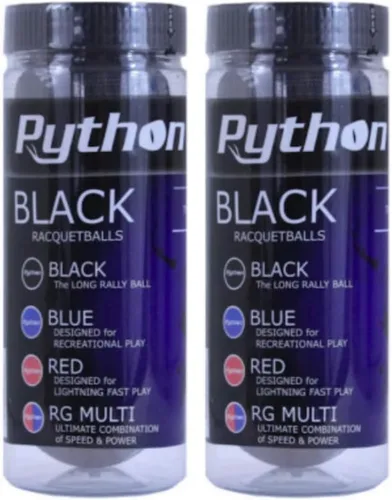 Vista 3 de Python Black Racquetballs, 3 Ball Can Durable black racquetballs deliver controlled speed, reliable bounce, and extended rallies for players of