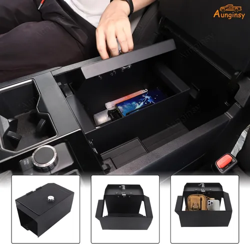 Vista 7 de Aunginsy Caja de seguridad para consola central de automóvil, almacenamiento de reposabrazos compatible con Toyota Tundra 2022-2026, caja de bloqueo