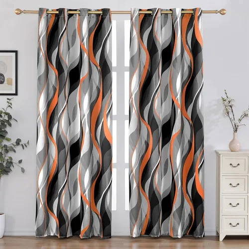 Vista 12 de weesire - Cortinas opacas azules y grises modernas con rayas decorativas, 100% bloqueo de luz, oscurecimiento con ojales, cortina azul para sala